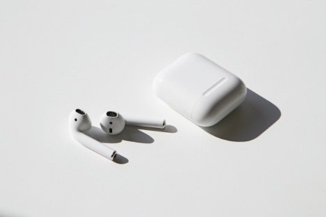 Apple AirPods on a white background