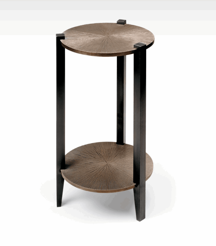 A cast bronze size table in Pantone's colour of the year Mocha Mousse.