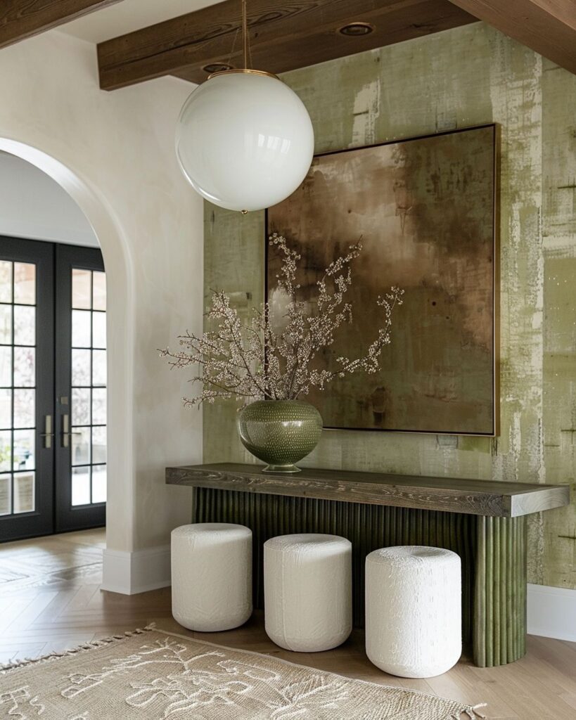 An entryway showing the use of the colour trend olive green
