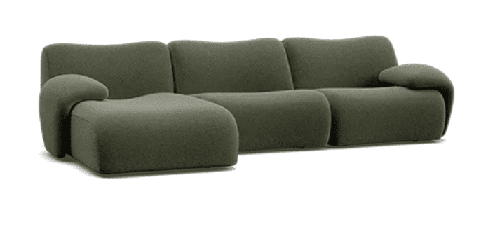 A sectional sofa in a deep olive green shade
