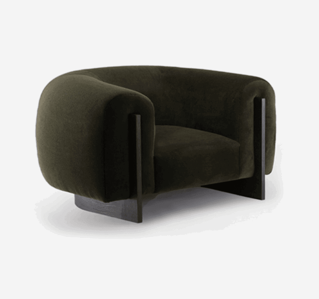 A rich, deep olive green armchair