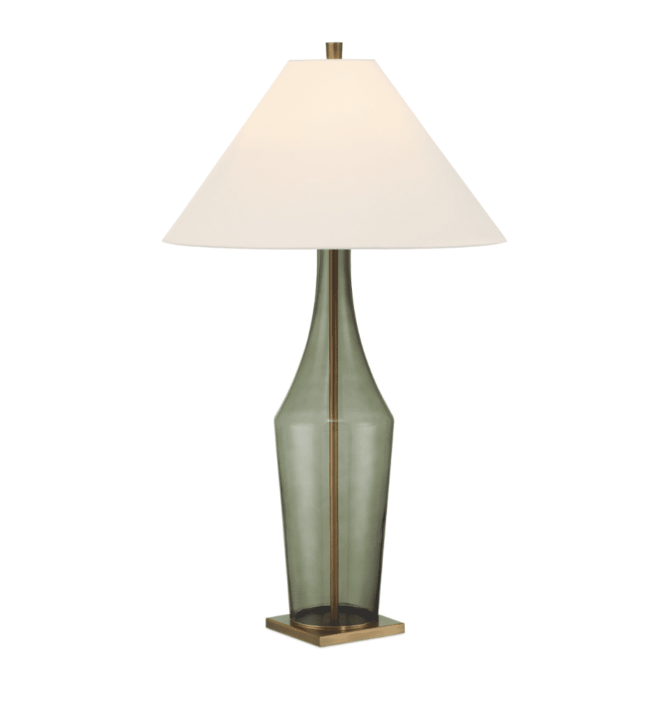 An olive green glass table lamp