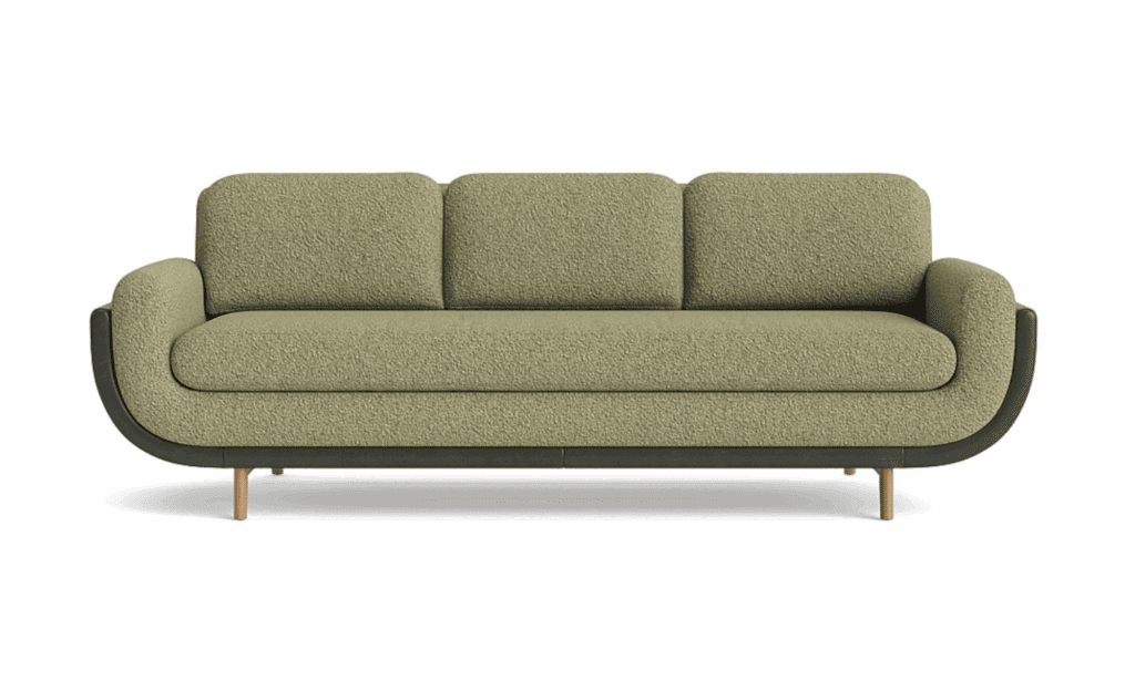 A two toned sofa highlighting the colour trend olive green