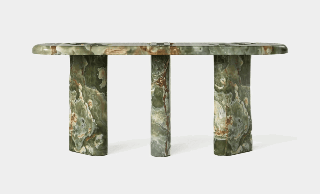 A stunning console table made from green onyx stone