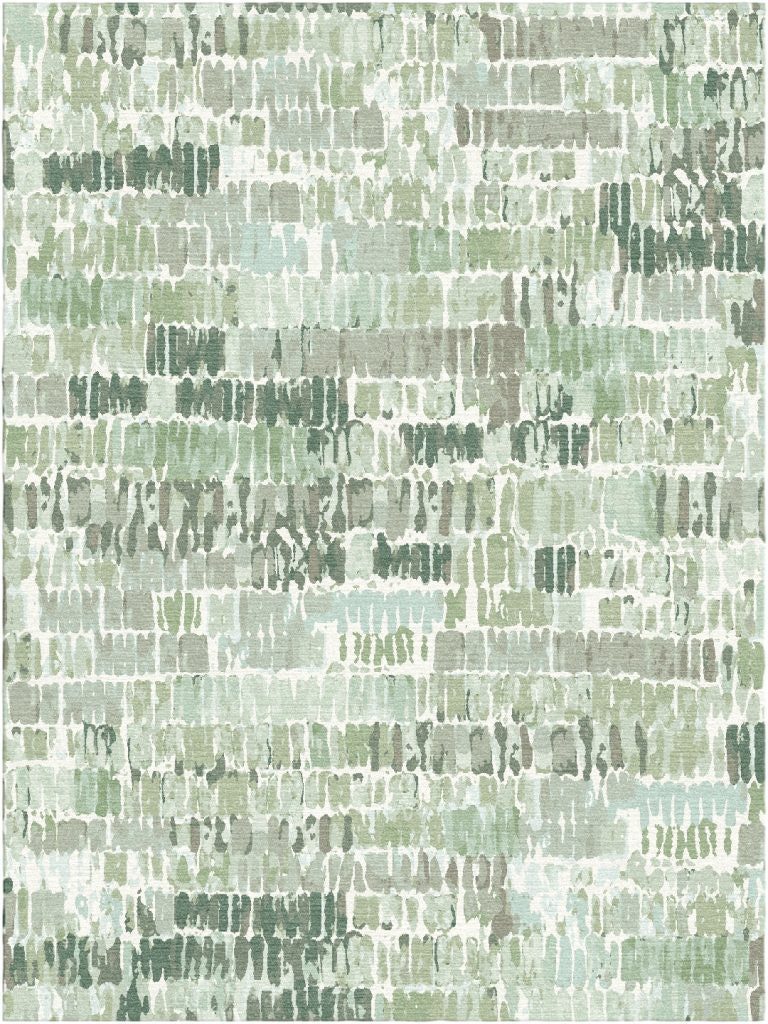 An area rug in various shades of green