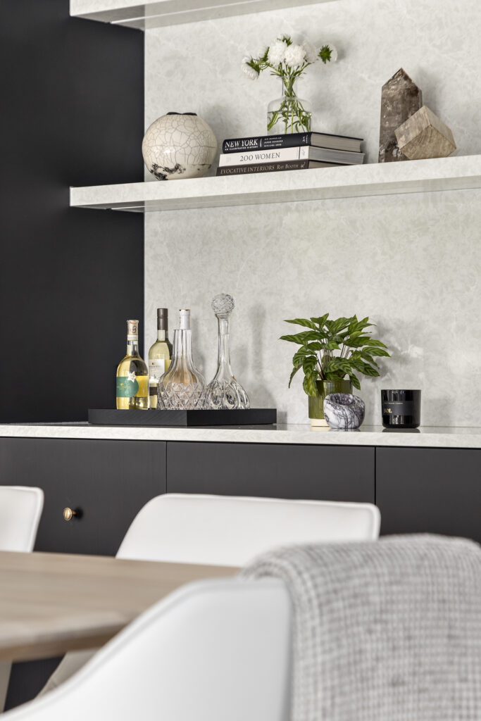 Vignette of the dining room millwork and shelves in Newmarket new build project by Taleah Smith Design