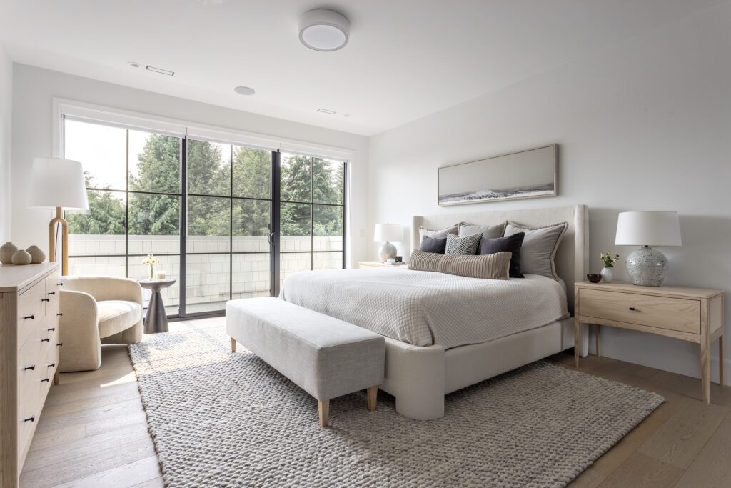 A serene bedroom in the Newmarket new build project by Taleah Smith Design