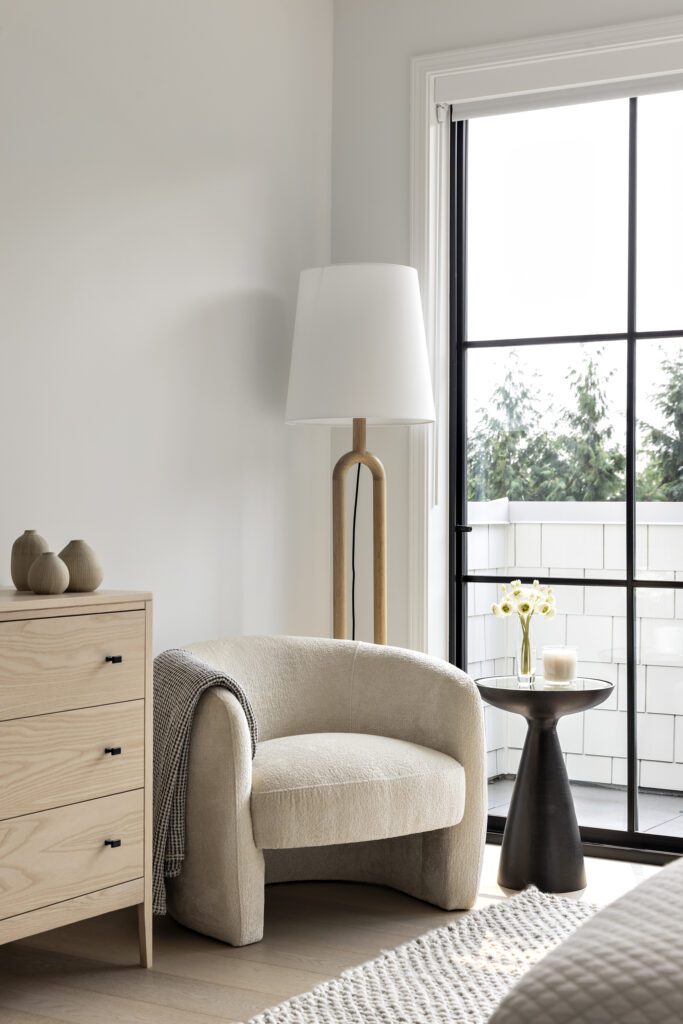 A quiet corner in the bedroom of the Newmarket new build by Taleah Smith Design