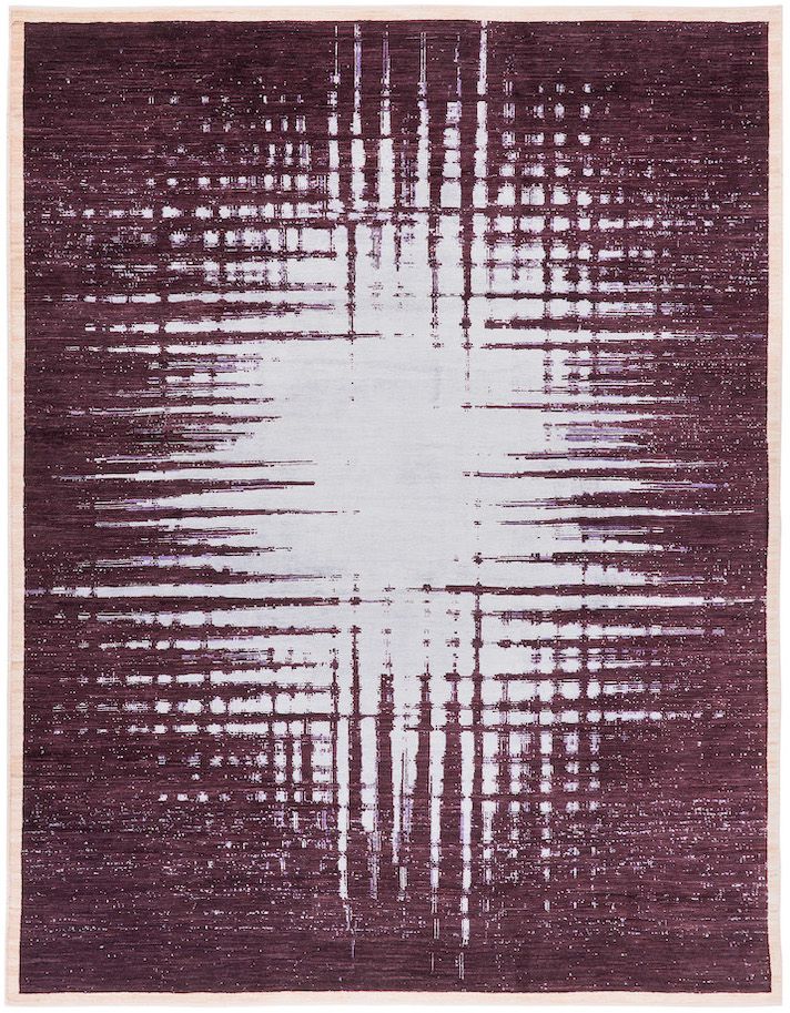 Graphic area rug displays color trend oxblood