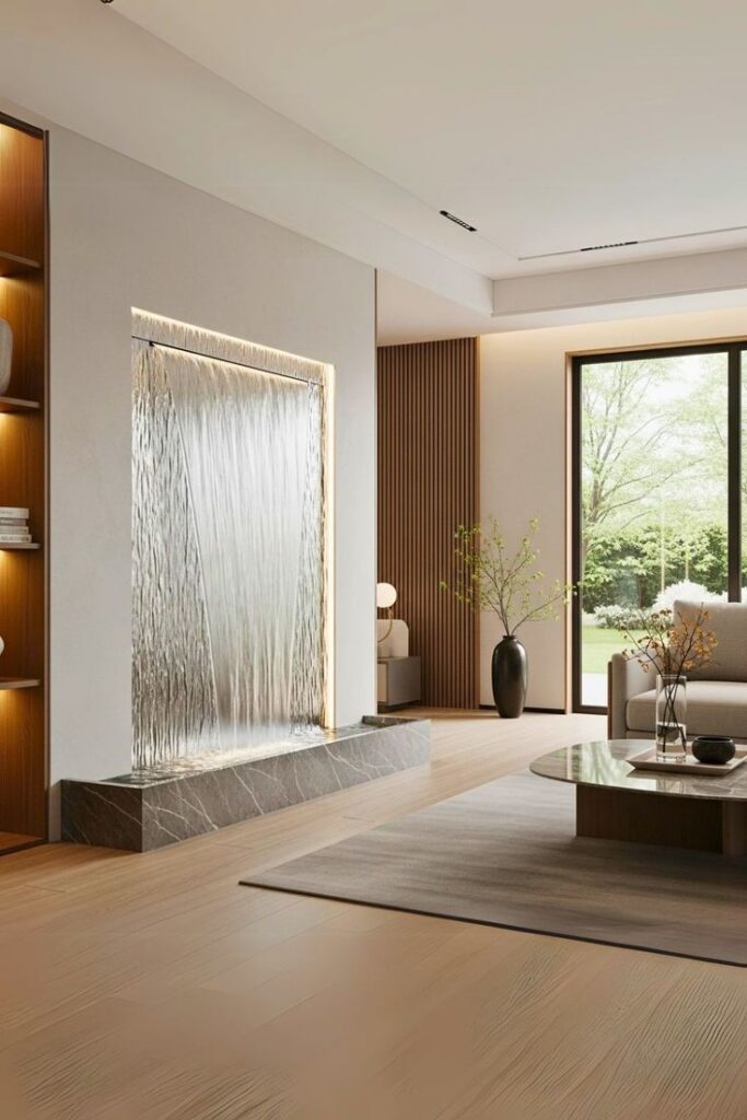 An indoor water feature shows an example of the top wellness trends of 2026.