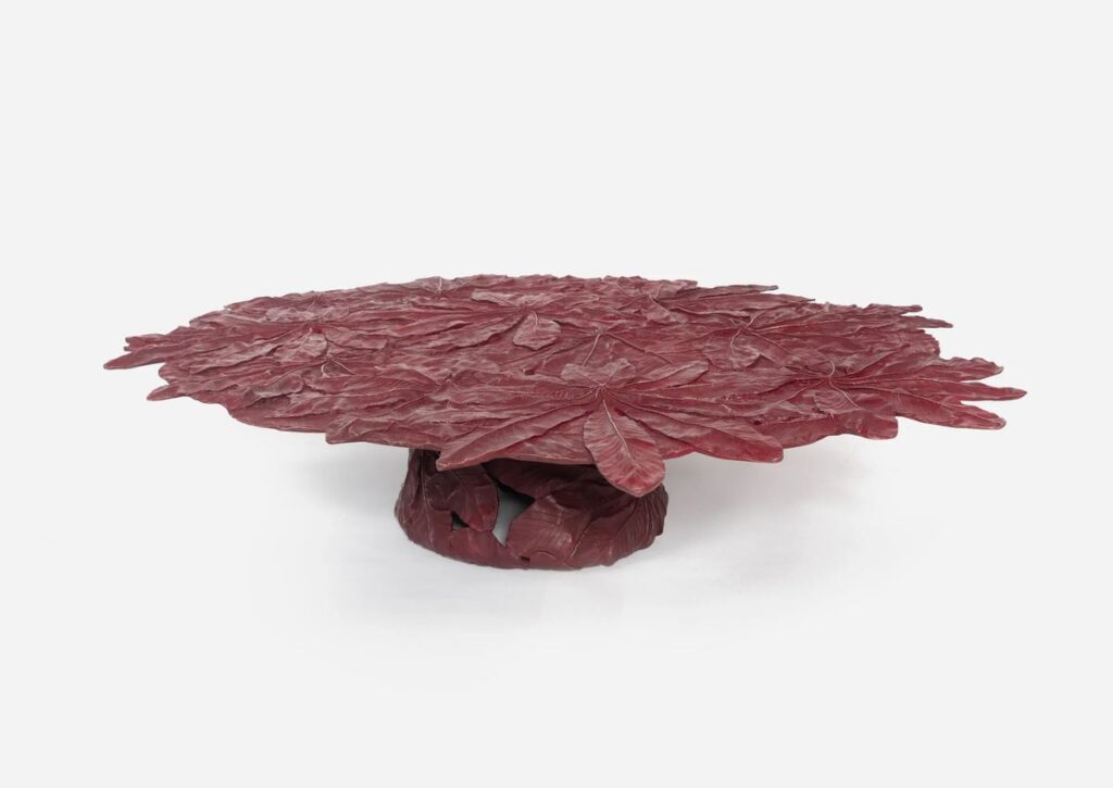 Decorative coffee table in oxblood finish